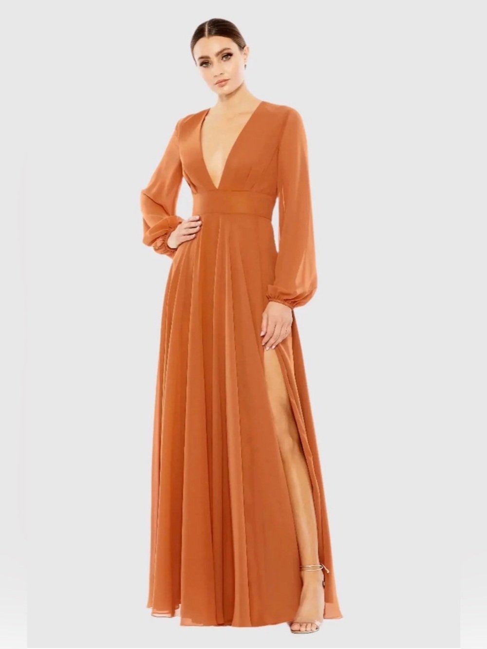Mac Duggal 55682 Terracotta Chiffon Long Sleeve Gown Size 2 NWT